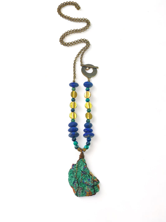 Azurite on Malachite on Lapis