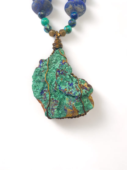 Azurite on Malachite on Lapis