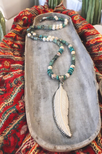 NEW!! Bone Feather on Turquoise