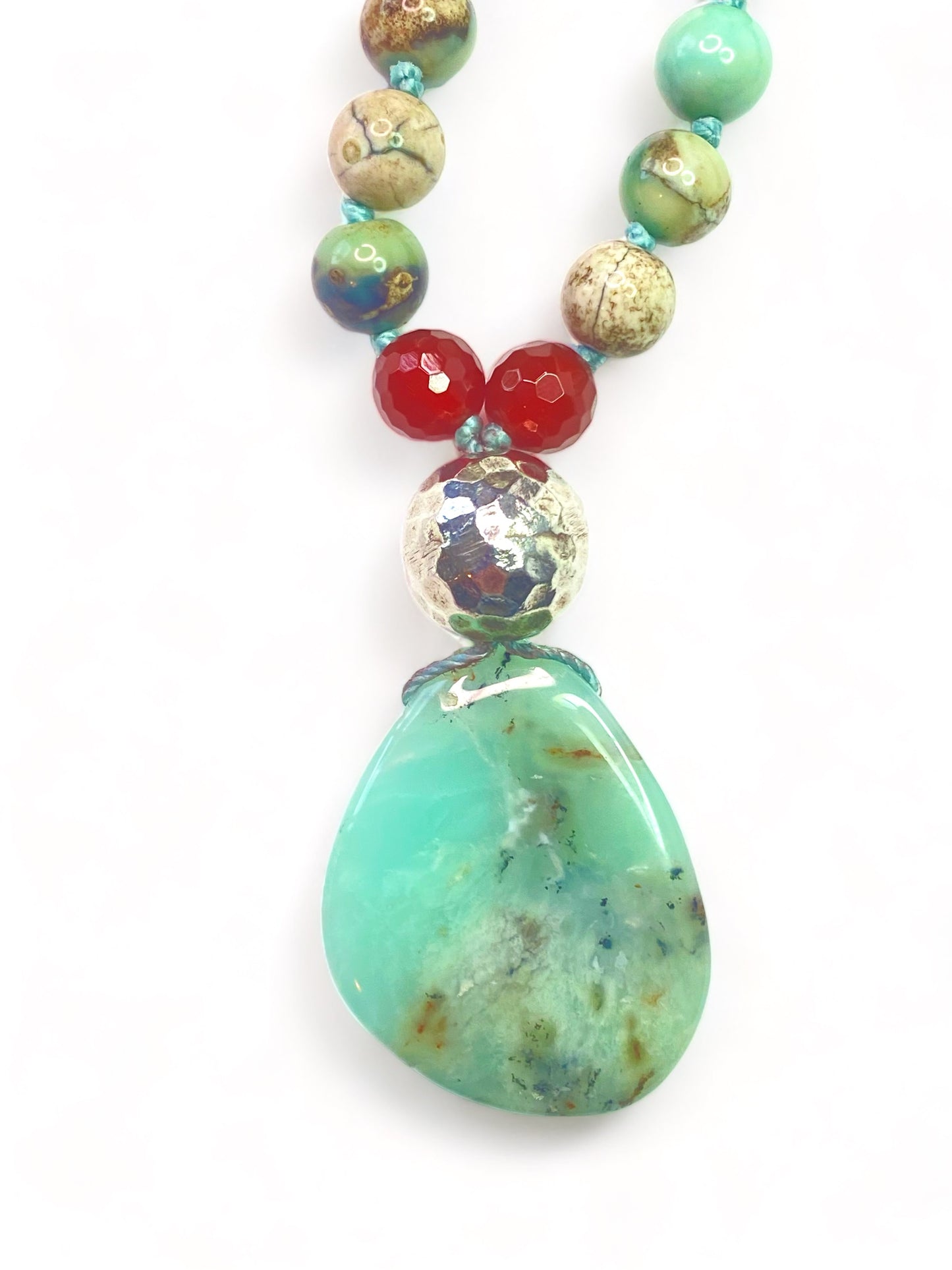 Chrysocolla on Fire Mala