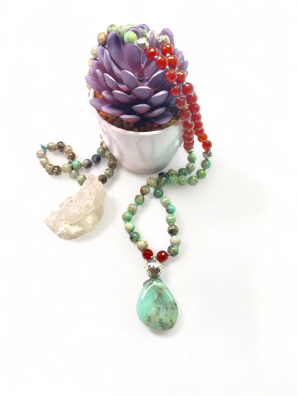 Chrysocolla on Fire Mala