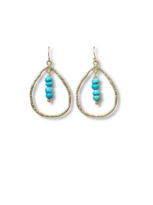 Hammered Teardrop & Turquoise Dangles
