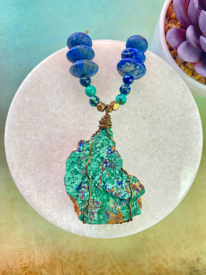 Azurite on Malachite on Lapis