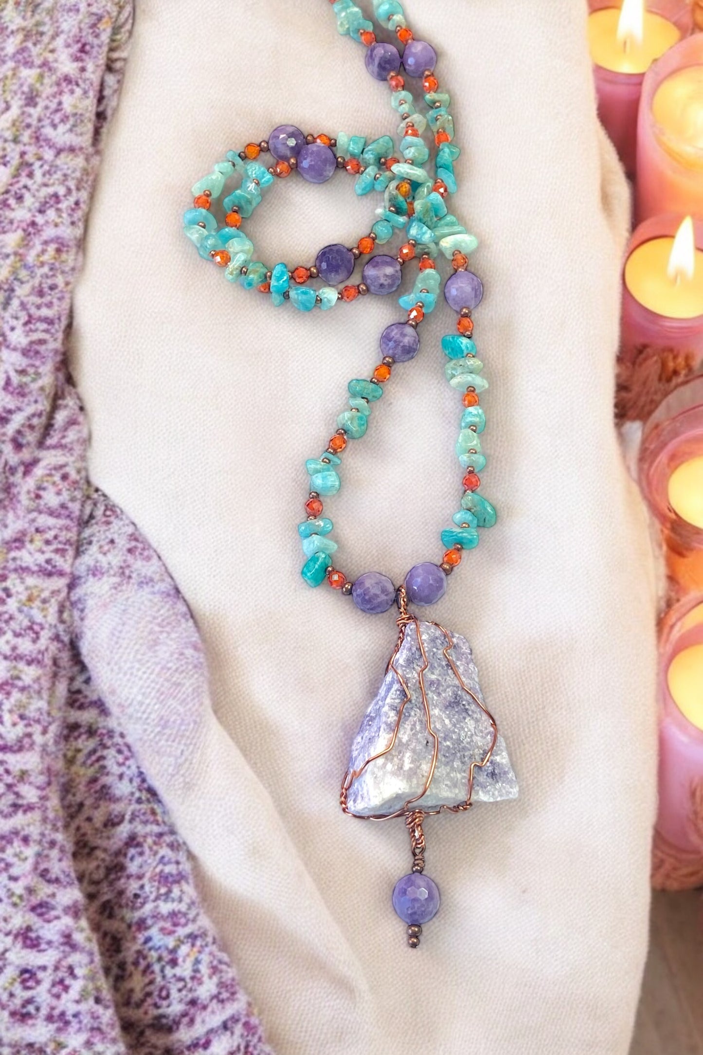 NEW!! Lepidolite on Amazonite