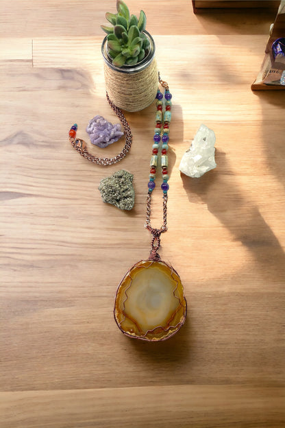 Agate Slice on Confetti Chain