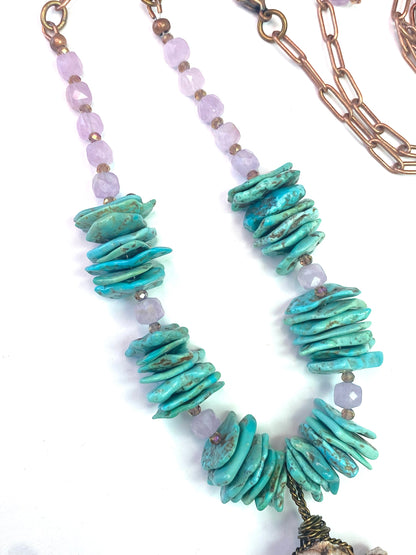 Pink Amethyst on Turquoise