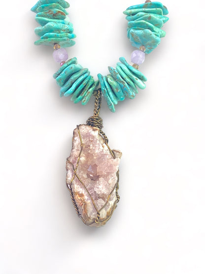 Pink Amethyst on Turquoise