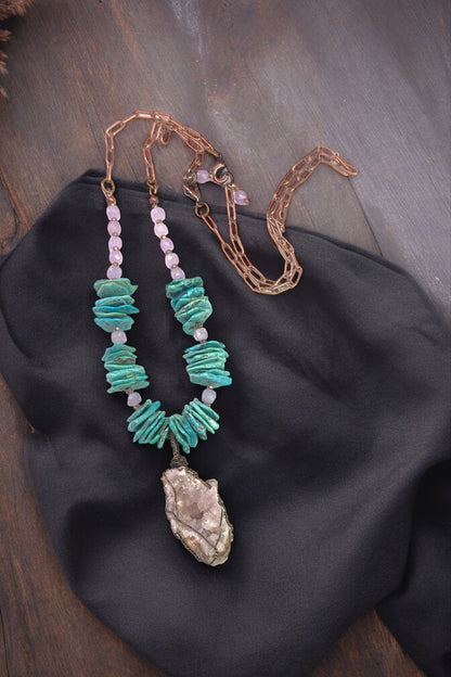 Pink Amethyst on Turquoise