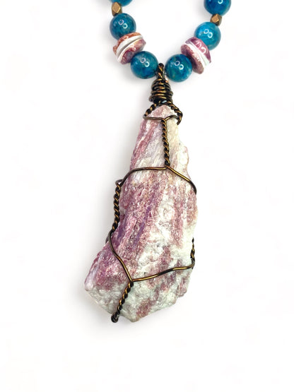 Pink Calcite on Turquoise & Apatite