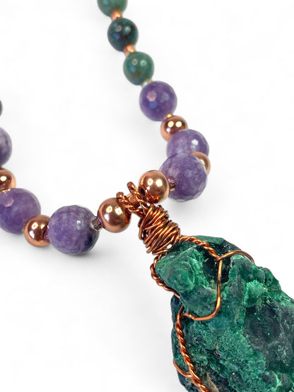 NEW!! Silky Malachite on Lepidolite