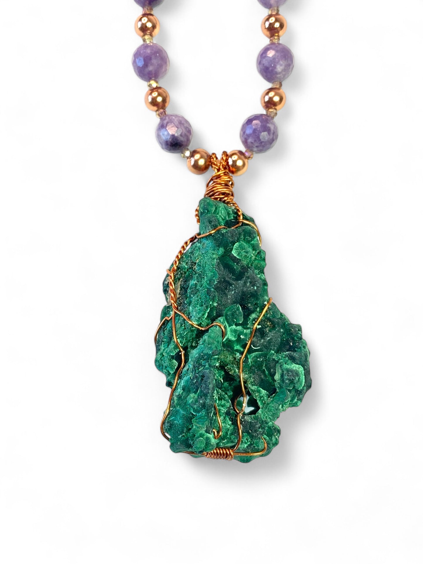 NEW!! Silky Malachite on Lepidolite