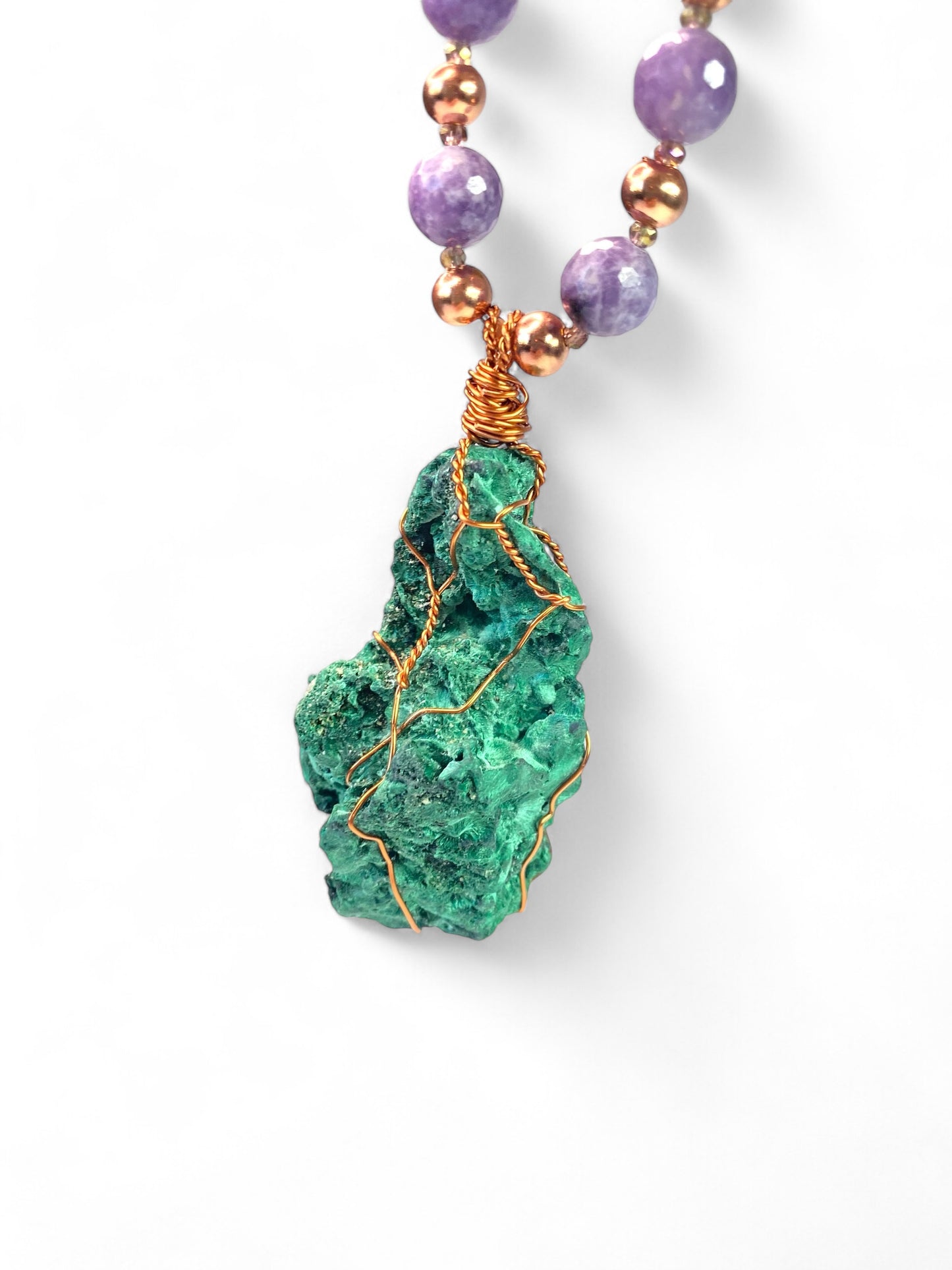 NEW!! Silky Malachite on Lepidolite