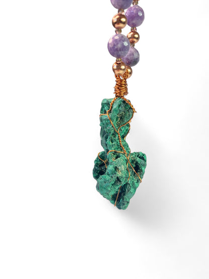 NEW!! Silky Malachite on Lepidolite