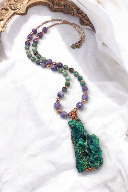 NEW!! Silky Malachite on Lepidolite