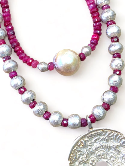 Silver Medallion on Rubies