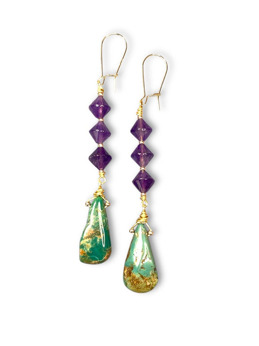 Turquoise Drop on Amethyst Earrings