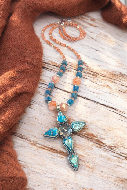 Turquoise Cross On Sunstone