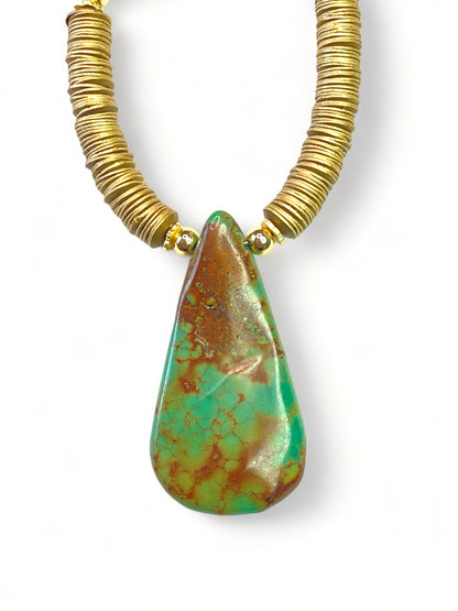 Turquoise Teardrop on Brass