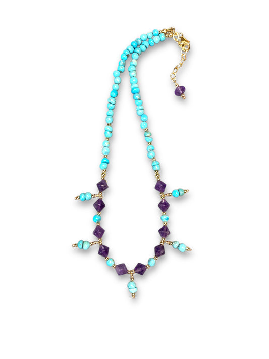 Amethyst & Turquoise Fringe Choker